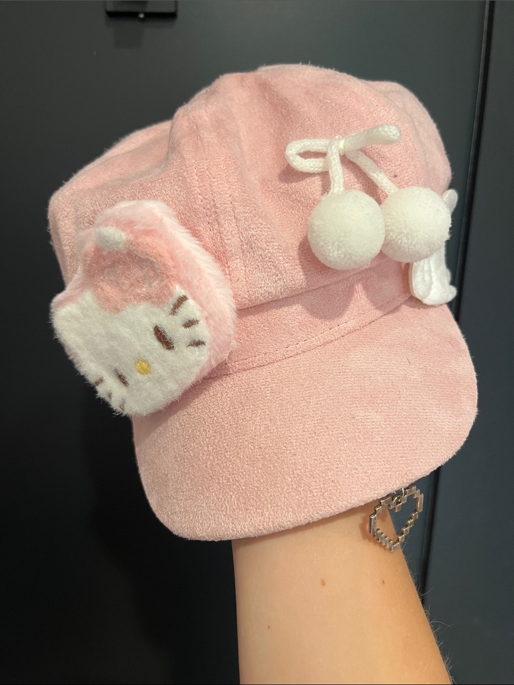 Hello Kitty Pink Plush Pom-Pom Cadet Cap